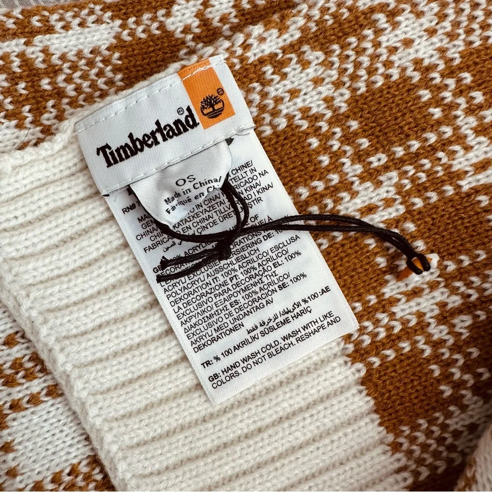 Timberland Tan & Cream Checkered Plaid Scarf NWOT